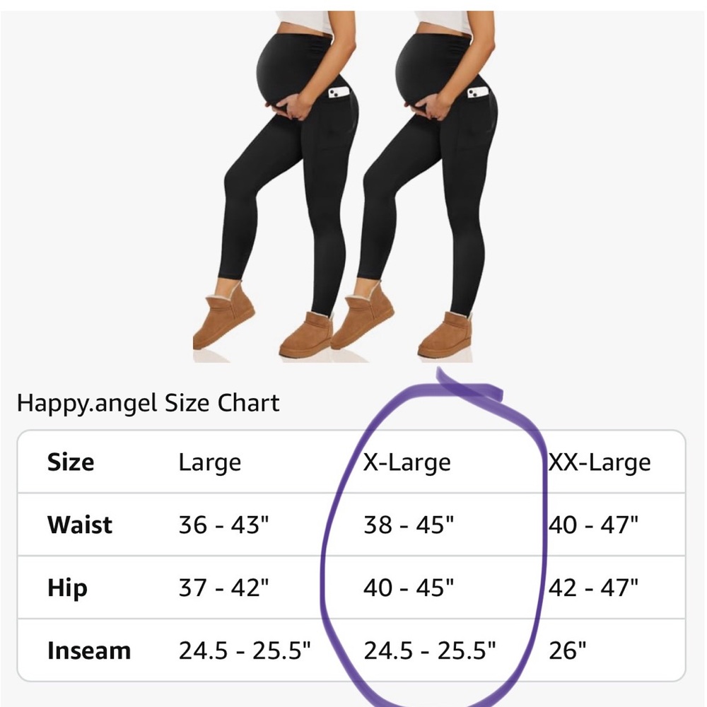 TWO PAIRS - Thermal Black Maternity Leggings with pockets - XL
